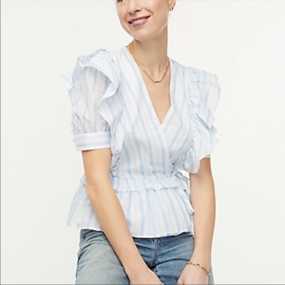 Jcew Ruffle wrap top in stripe - Picture 1 of 6